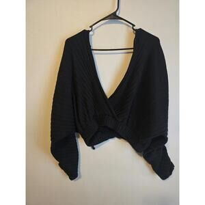 Free People Beach Delray Black VNeck Longsleeve Pullover (S)